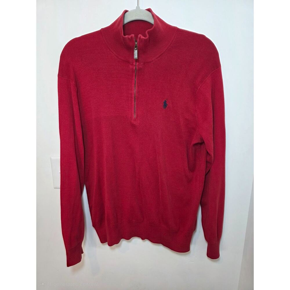 Polo Ralph Lauren 1/4 Zip Sweater Mens Medium Red Pima Cotton Pony Logo